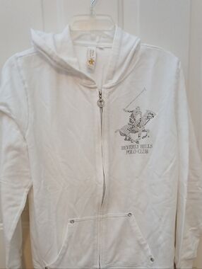 Beverly Hills Polo Club White Zip-Up Hoodie with Rhinestone Logo